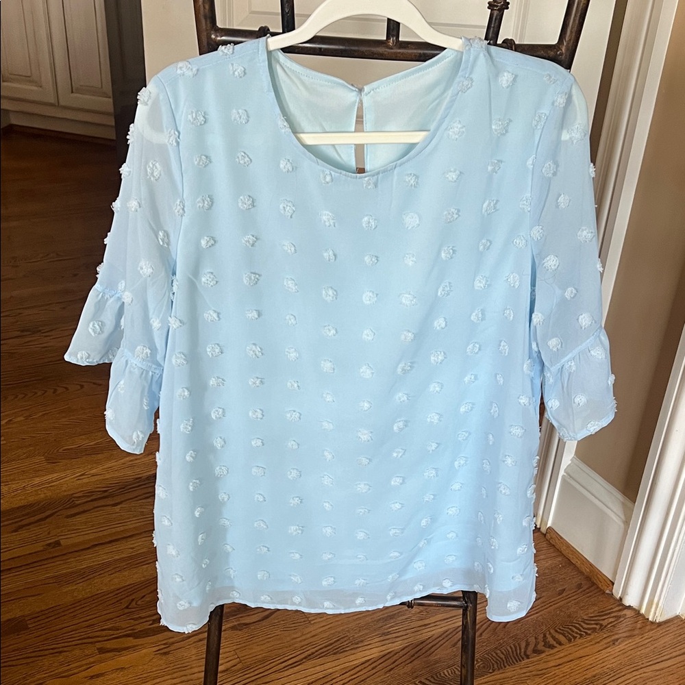 Light Blue Chenille dot Women's Top size large